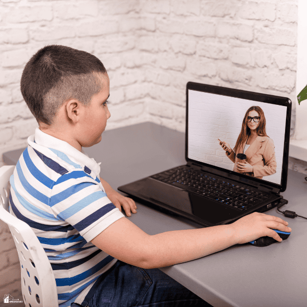 A student joins a live online kitchen chemistry lesson with a teacher during a remote elementary science activity.