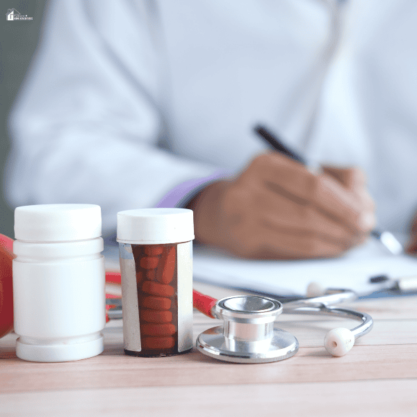 Prescription medication, a stethoscope, and a healthcare professional's notes represent the importance of accurate treatment to help prevent medical negligence.