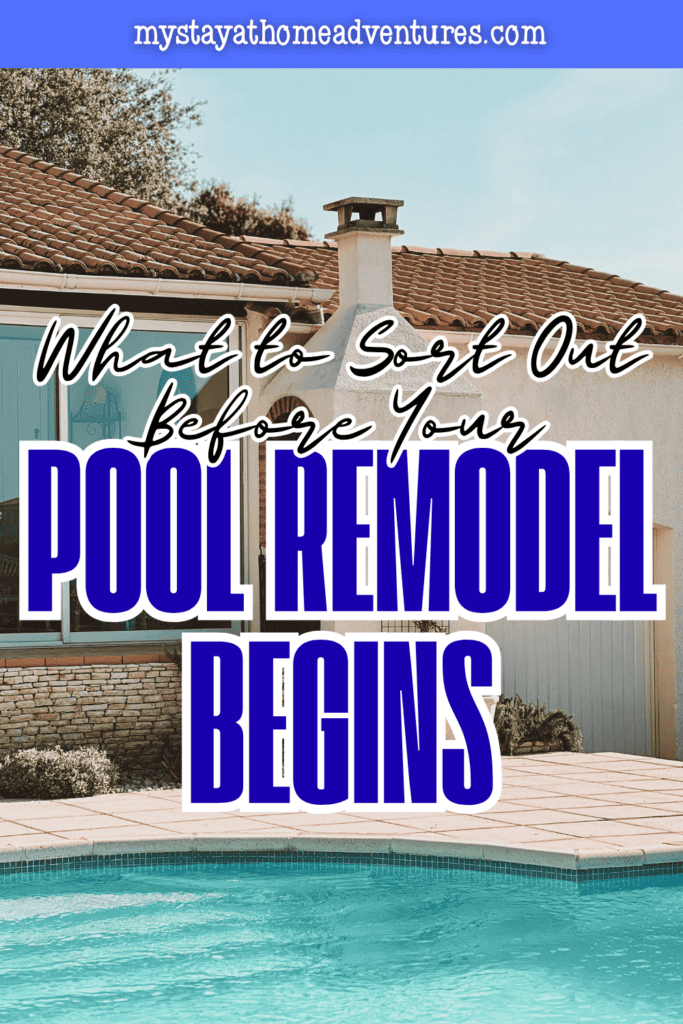 Completed pool remodel with refreshed blue water, updated poolside paving, and a renovated backyard area beside the home.