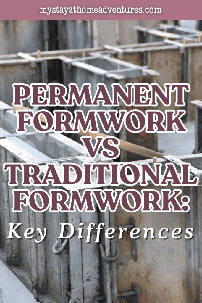Braces and clamps hold metal formwork panels together at a construction site.