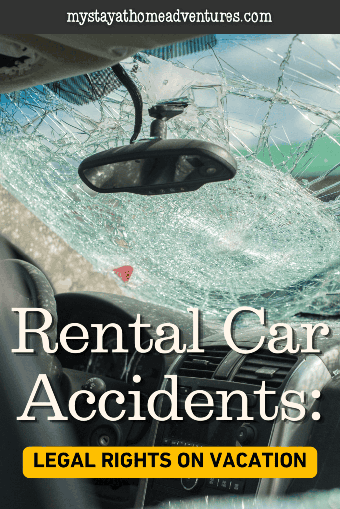 A rental car accident leaves the vehicle with a shattered windshield and heavily damaged interior.
