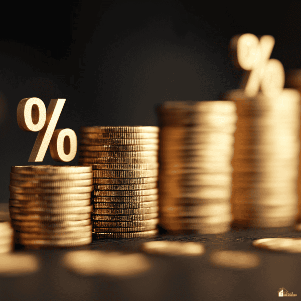 Rows of rising coin stacks represent earning returns and growing savings through interest or investments.