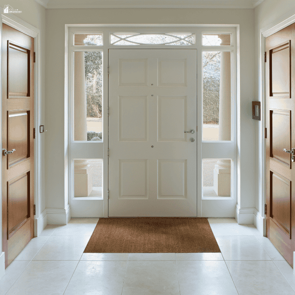 Bright entryway with an updated front door, glass sidelights, fresh finishes, and simple upgrades that improve a home's comfort and appearance.