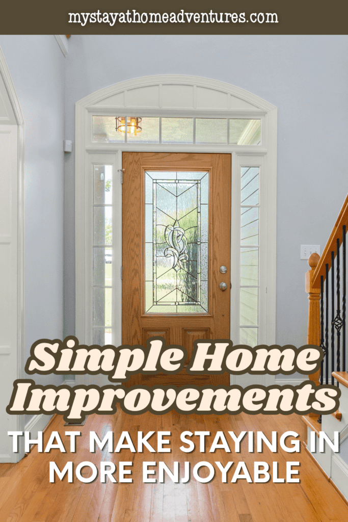 Updated entryway with a decorative glass door, hardwood floors, natural light, and simple home improvements that add style and function.