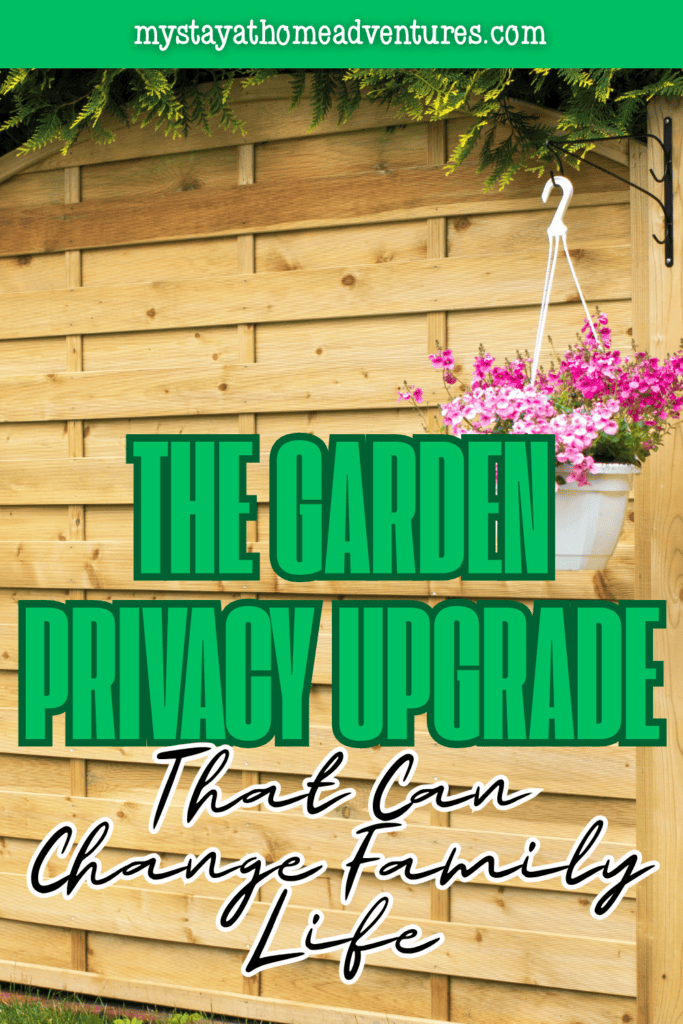 A woven wooden fence with hanging flowers creates an attractive garden privacy upgrade for a peaceful family outdoor space.
