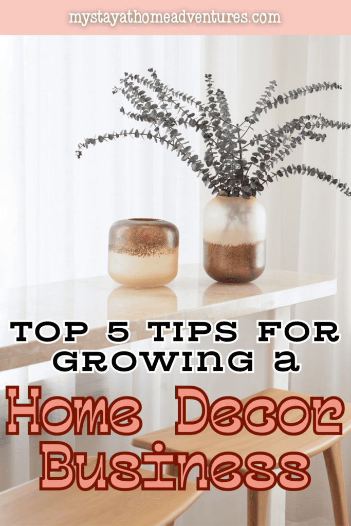 Decorative ceramic vases and leafy stems arranged on a console table as inspiration for a home decor product business.