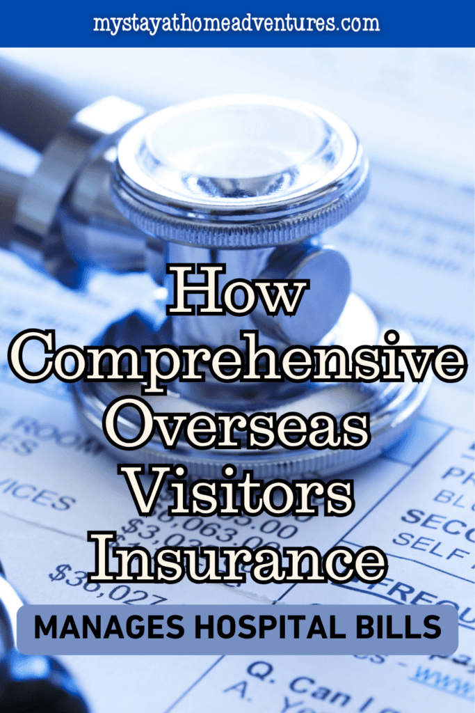A silver stethoscope lies on a medical invoice, representing treatment costs associated with comprehensive overseas visitors insurance.