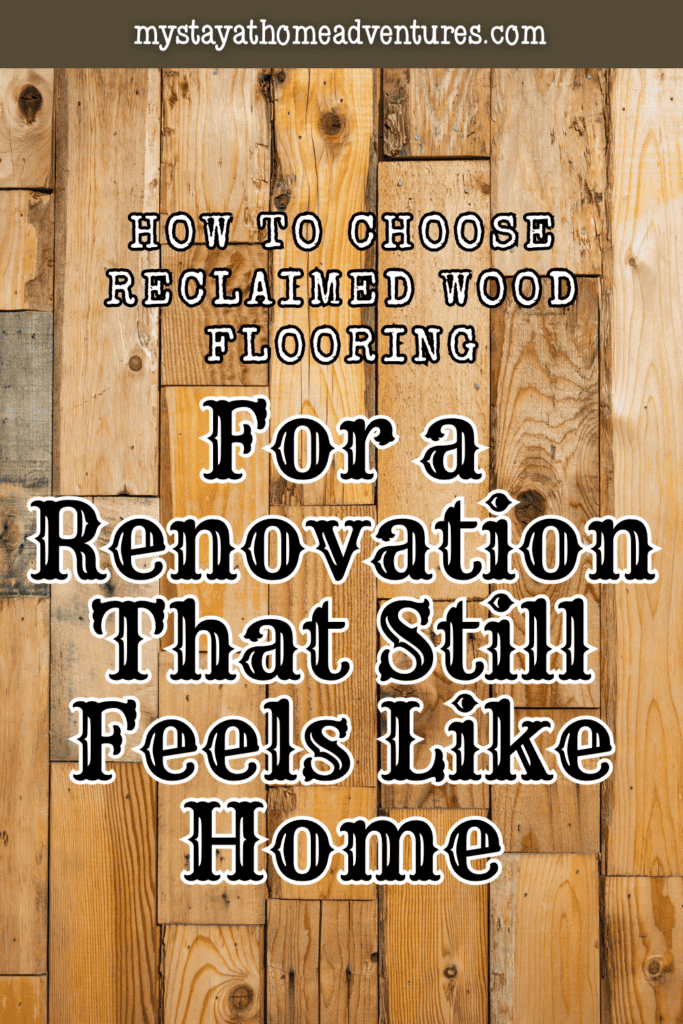 Rustic salvaged floorboards display golden tones, natural knots, visible nail heads, and distinctive grain patterns.