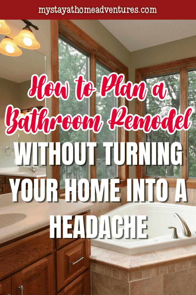 Wood cabinetry, cream countertops, and a built-in soaking tub beneath large windows offer inspiration for a bathroom renovation.