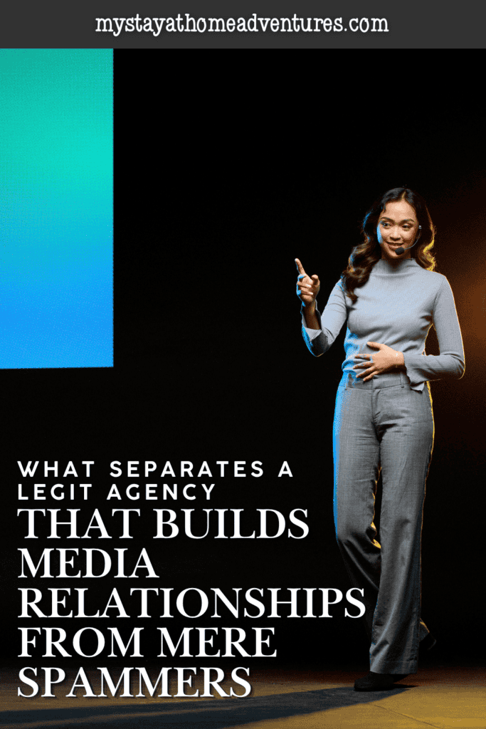 A woman wearing a headset microphone gestures onstage, illustrating public speaking supported by a legit PR agency.