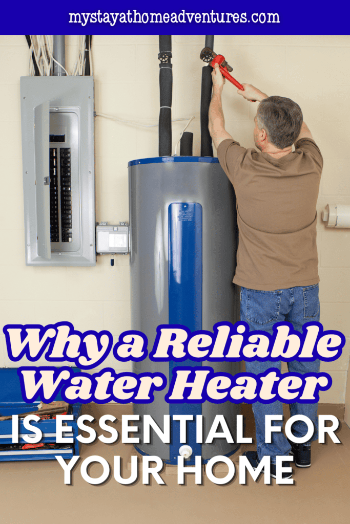 A technician uses a red pipe wrench on insulated plumbing above a water heater beside an electrical panel.